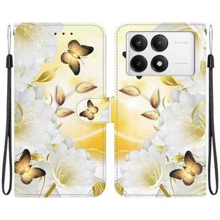 For Xiaomi Poco F6 Pro Crystal Texture Colored Drawing Leather Phone Case(Gold Butterfly Epiphyllum)