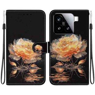 For Xiaomi 15 Crystal Texture Colored Drawing Leather Phone Case(Gold Peony)