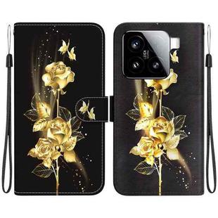 For Xiaomi 15 Crystal Texture Colored Drawing Leather Phone Case(Gold Butterfly Rose)