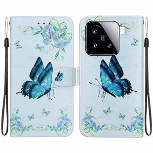 For Xiaomi 15 Crystal Texture Colored Drawing Leather Phone Case(Blue Pansies)