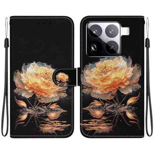 For Xiaomi 15 Pro Crystal Texture Colored Drawing Leather Phone Case(Gold Peony)