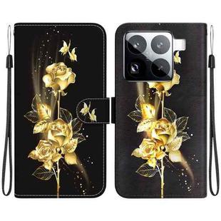 For Xiaomi 15 Pro Crystal Texture Colored Drawing Leather Phone Case(Gold Butterfly Rose)