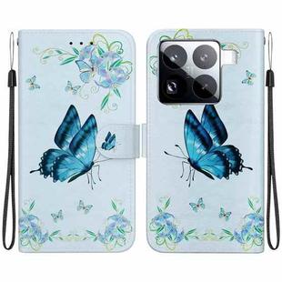 For Xiaomi 15 Pro Crystal Texture Colored Drawing Leather Phone Case(Blue Pansies)