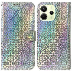 For Redmi Note 14 4G 164.84mm Colorful Magnetic Buckle Leather Phone Case(Silver)
