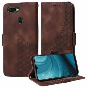 For OPPO A7 / A5S / A12 / A11K Embossed Rhombus Starry Leather Phone Case(Brown)