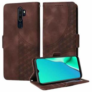 For OPPO A9 2020 / A5 2020  Embossed Rhombus Starry Leather Phone Case(Brown)