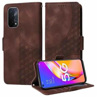 For OPPO A74 5G / A54 5G Embossed Rhombus Starry Leather Phone Case(Brown)