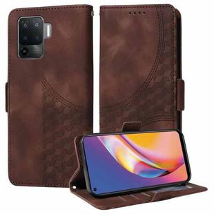 For OPPO Reno5 F / Lite Embossed Rhombus Starry Leather Phone Case(Brown)