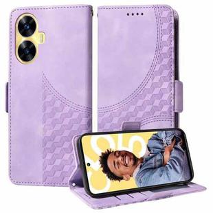For Realme C55 Embossed Rhombus Starry Leather Phone Case(Purple)