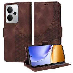 For Realme 14 Global Embossed Rhombus Starry Leather Phone Case(Brown)