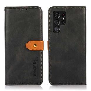 For Samsung Galaxy S25 Ultra 5G KHAZNEH Dual-color Cowhide Texture Flip Leather Phone Case(Black)