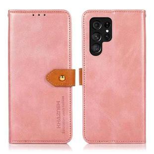 For Samsung Galaxy S25 Ultra 5G KHAZNEH Dual-color Cowhide Texture Flip Leather Phone Case(Rose Gold)
