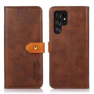 For Samsung Galaxy S25 Ultra 5G KHAZNEH Dual-color Cowhide Texture Flip Leather Phone Case(Brown)