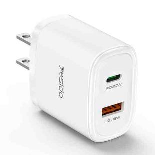 Yesido YC48U 20W USB-C / Type-C + USB Fast Charger, Specification:US Plug(White)