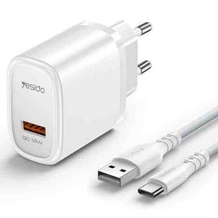 Yesido YC66C PD 18W USB Interface Fast Charger with USB to Type-C Cable, Specification:EU Plug(White)