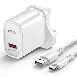 Yesido YC85C 18W USB Fast Charger with USB to USB-C / Type-C Cable, Specification:UK Plug(White)