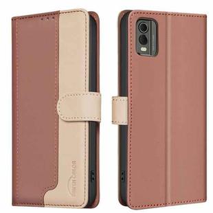 For Nokia C32 Color Matching RFID Anti-theft Leather Phone Case(Brown)