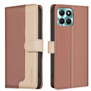 For Honor X6a Color Matching RFID Anti-theft Leather Phone Case(Brown)