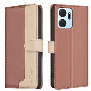 For Honor X7a Color Matching RFID Anti-theft Leather Phone Case(Brown)