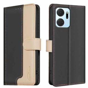 For Honor X7a Color Matching RFID Anti-theft Leather Phone Case(Black)