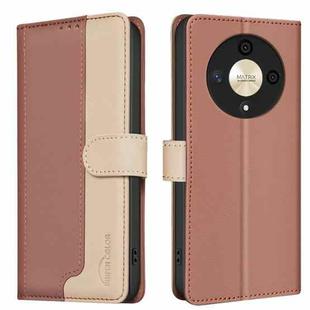 For Honor X9b / Magic6 Lite Color Matching RFID Anti-theft Leather Phone Case(Brown)