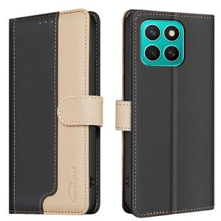 For Honor X8c 4G Color Matching RFID Anti-theft Leather Phone Case(Black)