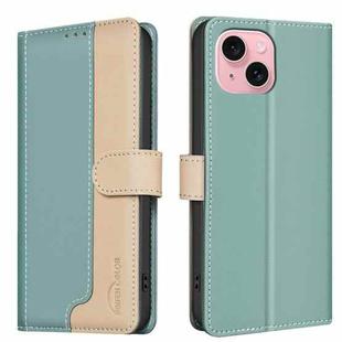 For iPhone 15 Plus / 14 Plus Color Matching RFID Anti-theft Leather Phone Case(Green)