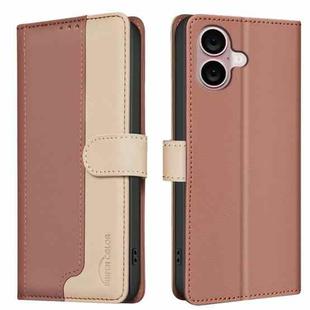 For iPhone 16 Color Matching RFID Anti-theft Leather Phone Case(Brown)