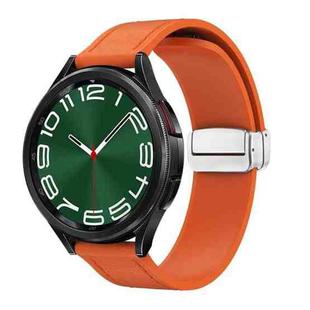 20mm Magnetic Silver Buckle Silicone Leather Watch Band(Orange)