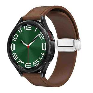 20mm Magnetic Silver Buckle Silicone Leather Watch Band(Dark Brown)