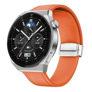 22mm Magnetic Silver Buckle Silicone Leather Watch Band(Orange)