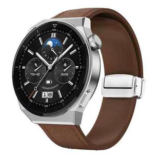 22mm Magnetic Silver Buckle Silicone Leather Watch Band(Dark Brown)