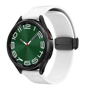 20mm Magnetic Black Buckle Silicone Leather Watch Band(White)