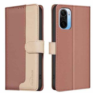For Xiaomi Poco F3 / Mi 11i Color Matching RFID Anti-theft Leather Phone Case(Brown)