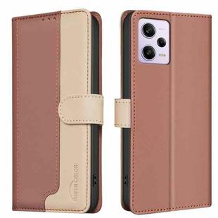 For Xiaomi Redmi Note 12 Pro Global Color Matching RFID Anti-theft Leather Phone Case(Brown)