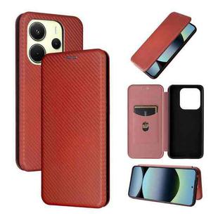 For Xiaomi Poco M7 Pro 5G / Redmi Note 14 5G Carbon Fiber Texture Flip Leather Phone Case(Brown)