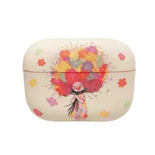 For AirPods Pro 2 Girl Pattern Earbuds Box Frosted TPU Case(Flower)