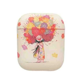 For AirPods 2 / 1 Girl Pattern Earbuds Box Frosted TPU Case(Flower)