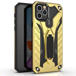 For iPhone 12 / 12 Pro Shockproof TPU + PC Protective Case with Holder(Gold)