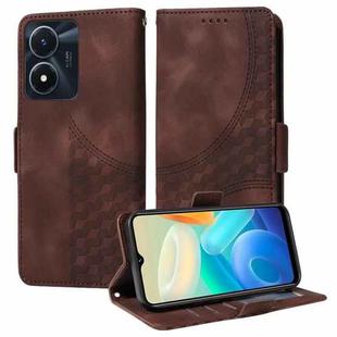 For vivo Y02s / Y56 5G Global Embossed Rhombus Starry Leather Phone Case(Brown)