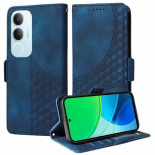 For vivo Y19s Embossed Rhombus Starry Leather Phone Case(Blue)