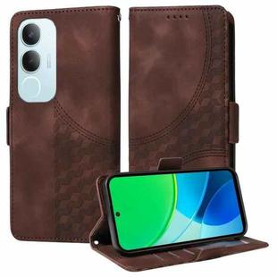 For vivo Y19s Embossed Rhombus Starry Leather Phone Case(Brown)