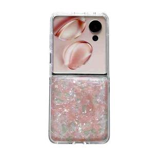 For Honor Magic V Flip Pearlescent Shell Texture Phone Case(Pink Green)