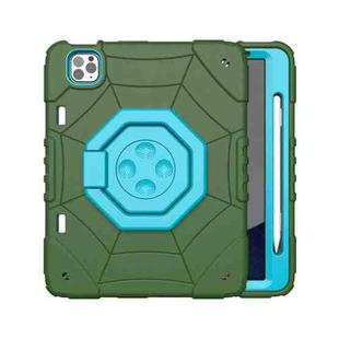 For iPad Pro 11 2022 / 2021 / 2020 Spider Turntable Handle Stress Relief Tablet Case(Army Green Blue)