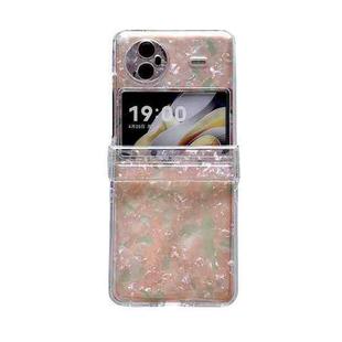 For vivo X Flip Three-piece Set Pearlescent Shell Texture Phone Case(Pink Green)