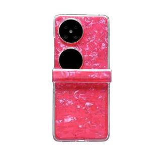 For Huawei P50 Pocket Three-piece Set Pearlescent Shell Texture Phone Case(Red)