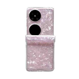For Huawei P50 Pocket Three-piece Set Pearlescent Shell Texture Phone Case(Pink)
