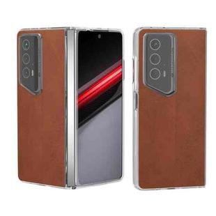 For Honor Magic V2 RSR Porsche Design ABEEL Transparent Frame Two-color Calf Texture PU Phone Case(Brown)