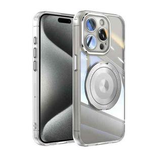 For iPhone 15 Pro 360 Holder Magsafe Acrylic Hybrid TPU Phone Case(Frosted White)