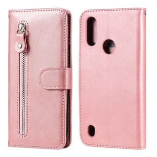 For Motorola Moto E6s (2020) Fashion Calf Texture Zipper Horizontal Flip Leather Case with Holder & Card Slots & Wallet Function(Rose Gold)